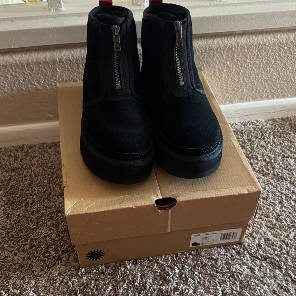 UGG Black Ankle Boots with Zipper platform, brand new with box.